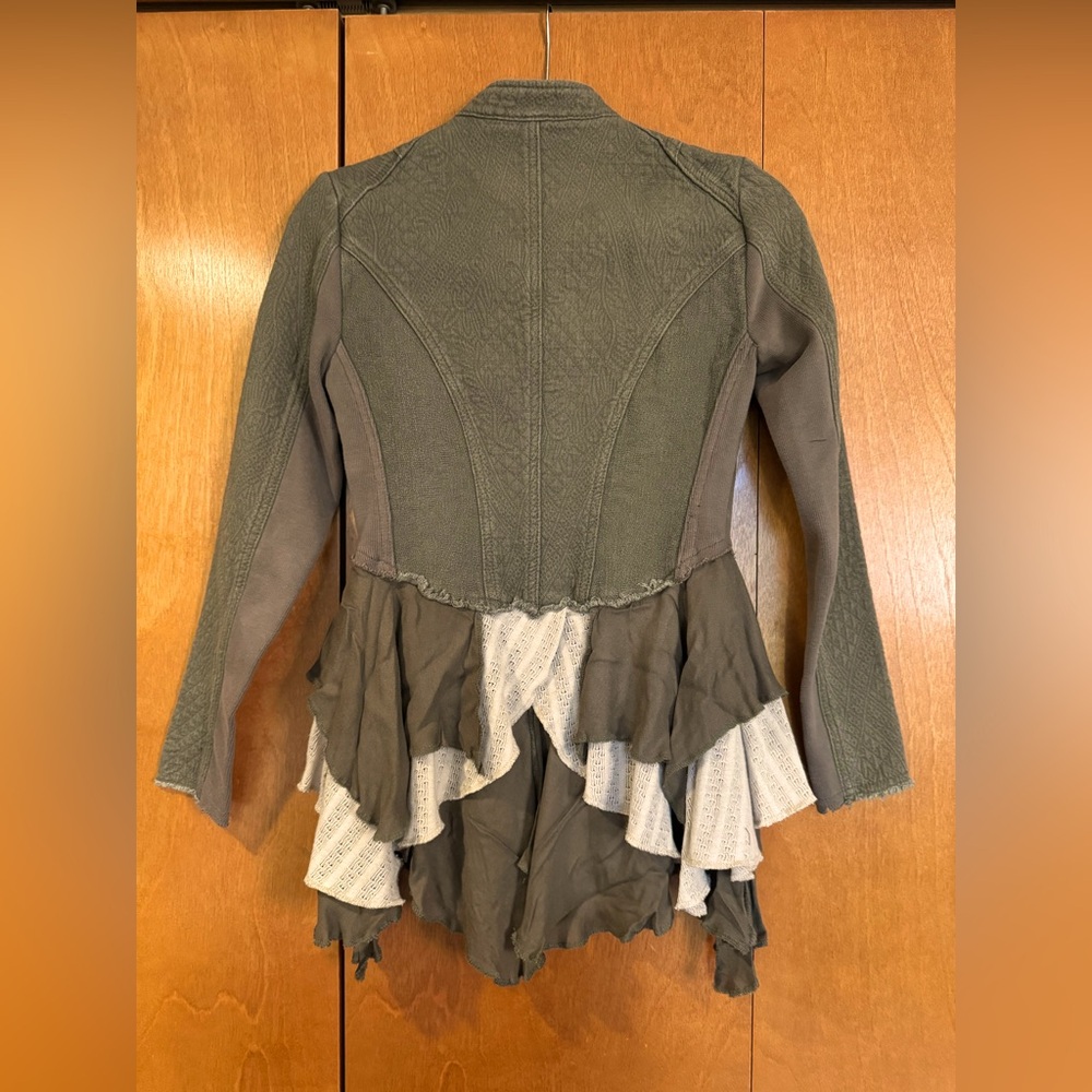 Free People Military Ruffles Jacket in Olive Green - Picture 2 of 7